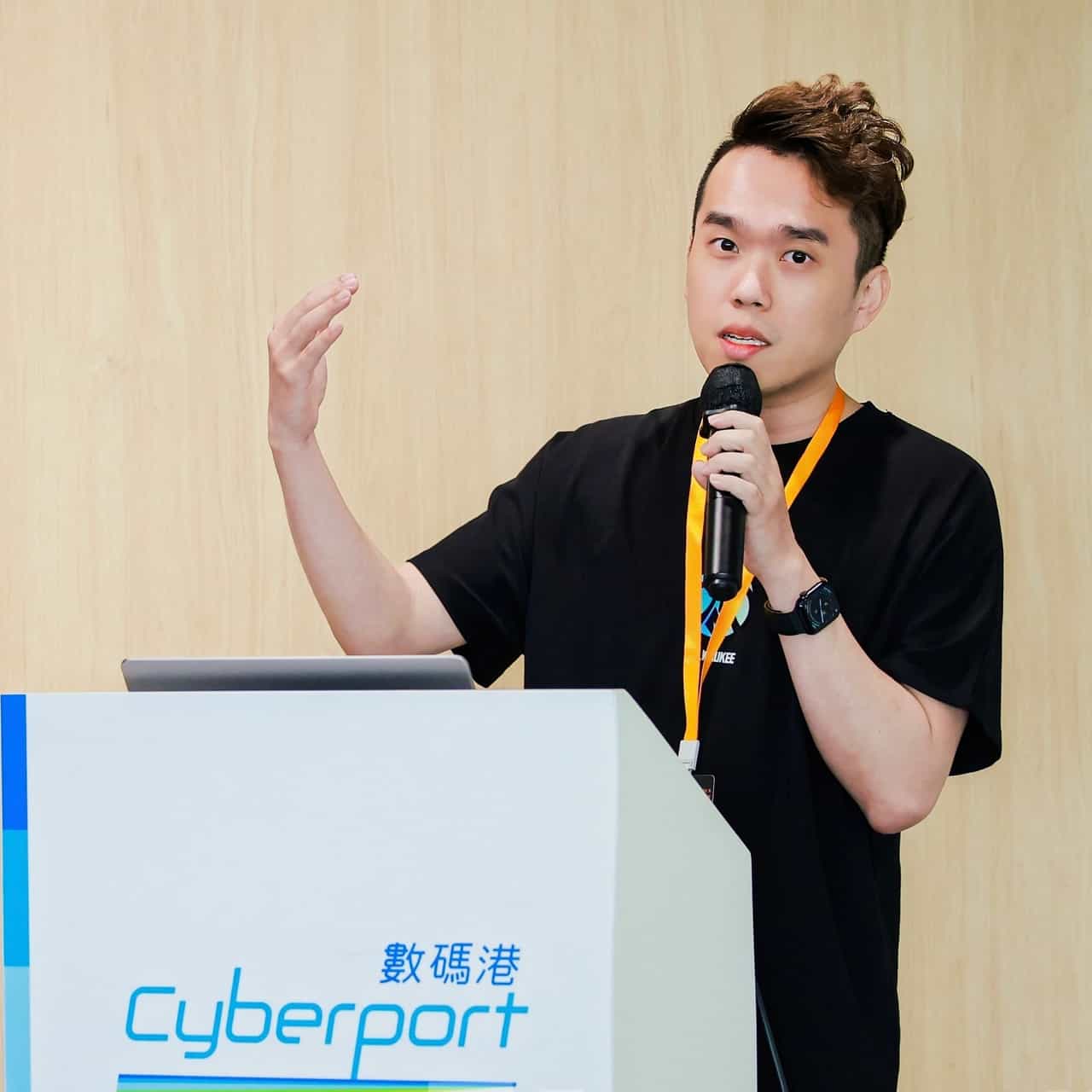 Jack Chan speaking at Cyberport, Hong Kong, 2023
